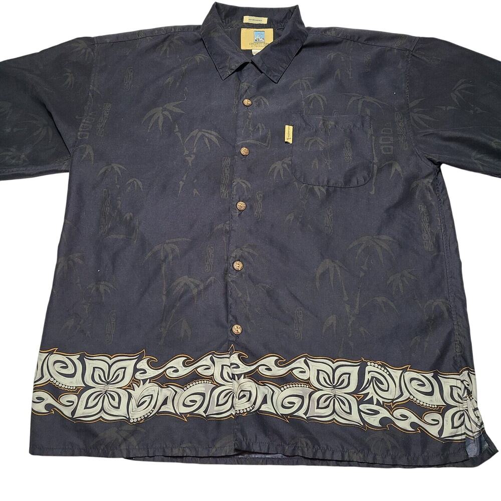 Coconut Pier Hawaiian Shirt XL Men's Button Up Short Sleeve Black Floral